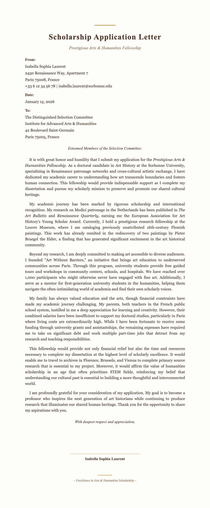 Elegant Sophisticated Scholarship Letter